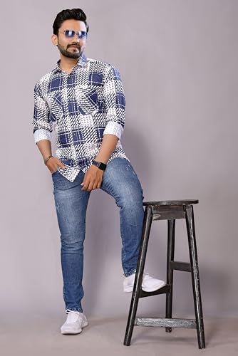 Image of GURIK Men's Cotton Box Checkered Slim Fit Casual Shirt with Chest Pocket, Full Sleeve Shirt for Formal & Casual Wear