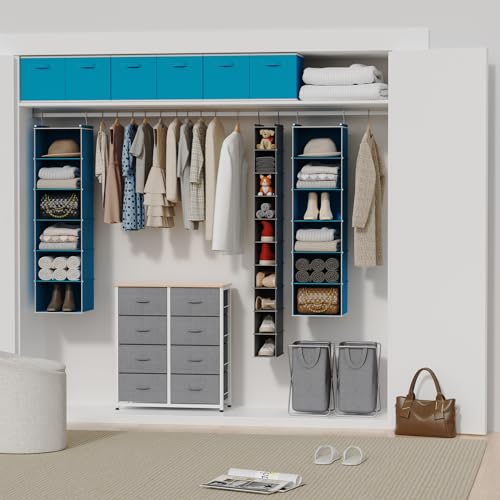 Image of MAX Houser 6-Shelf Hanging Closet Organizer, Hanging Storage Shelves with 2 Sturdy Hooks Space-Saving for Bedroom, Foldable (Blue)