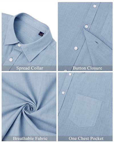 Image of J.VER Mens Linen Shirt Short Sleeve Button Down Casual Summer Shirts | Cotton Linen, Untucked, Big Tall, from Beach Camp Vacation, Cruise Fishing, Work Office, to Wedding Party Family, with Pocket