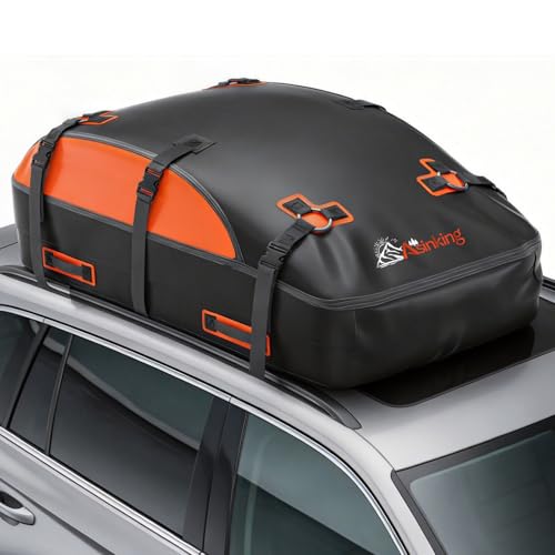 Asinking Car Rooftop Cargo Carrier Bag, 100% Waterproof Non-Rip 20 Cubic Feet Car Roof Bag for All Vehicles with/Without Rack, Includes Non-Slip Mat, Luggage Lock, 4 Door Hooks, Storage Bag