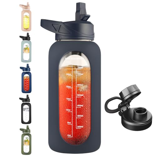 Image of CIVAGO 32 oz Glass Water Bottle with Straw, Large Motivational Water Jug