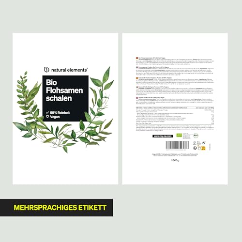 natural elements Bio Flohsamenschalen – 500g Beutel – 99+% Reinheit, biozertifiziert, vegan – Low-Carb, ballaststoffreich, glutenfrei – ohne unnötige Zusätze, laborgeprüfte Qualität 5