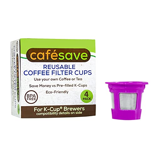 Perfect Pod Cafe Save Reusable K Cup Pod Coffee Filters - Refillable Coffee Pod Capsules With Built-In, Integrated Mesh Strainer For Use With Keurig & Select Single Cup Coffee Machines, 4-Pack #TOP2