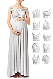 72styles Maternity Dress for Baby Shower, One Size Infinity Bridesmaid Dress, Long Wrap Wedding Guest Maternity Photoshoot Dress Silver Grey