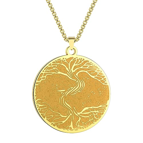 Collier arbre de vie viking en acier inoxydable de qualité supérieure et runes gravées