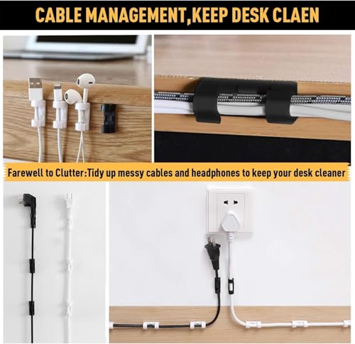 Image of INOVERA (LABEL) 30 Pieces Wire Organizer Cable Management Clip Desktop Cord Hook with 3M Foam (Black)