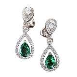 Stfery Pendientes colgantes de oro blanco de 18 quilates, 1 quilate, esmeralda creada en laboratorio, aretes de tuerca de oro real de 18 quilates para mujer
