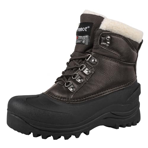 riemot Women's Winter Ankle Boots Waterproof Outdoor Snow Boot Warm Fur Lined Comfortable Non-slip Lace-up Booties for Walking Hiking Trekking Camping Skiing Brown US 6/ EU37