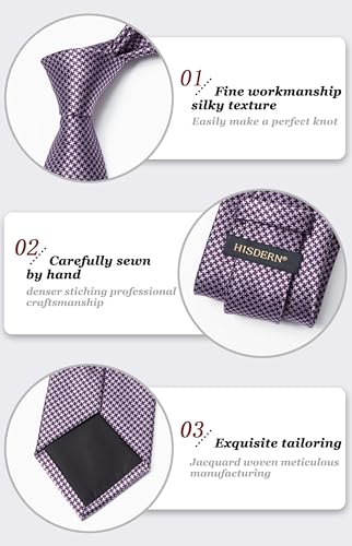 Image of HISDERN Ties for Men Solid Houndstooth Neckties Handkerchief Formal Business Tie & Pocket Square Set Wedding Party