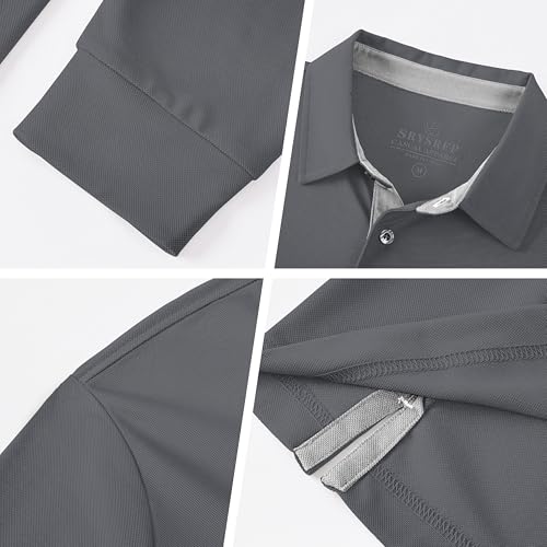 Image of Mens Golf Shirt Long Sleeve Moisture Wicking Dry Fit Performance Solid Pique Collared Golf Polo Shirts for Men