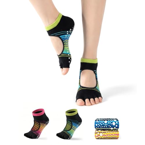 Image of Non Slip Pilates Grip Socks for Women Yoga Barre Knitted Cotton | Full Foot Sticky Silicone,Soft Breathable Comfortable,Durable Washable Anti Skid,Gentle Arch Compression Support