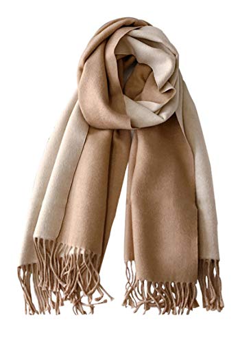 CLELLA Damen Kaschmir Schal Doppelseite Baumwolle mit Quasten Weiche Großer Deckenschal Mehrweg （Braun+Beige）