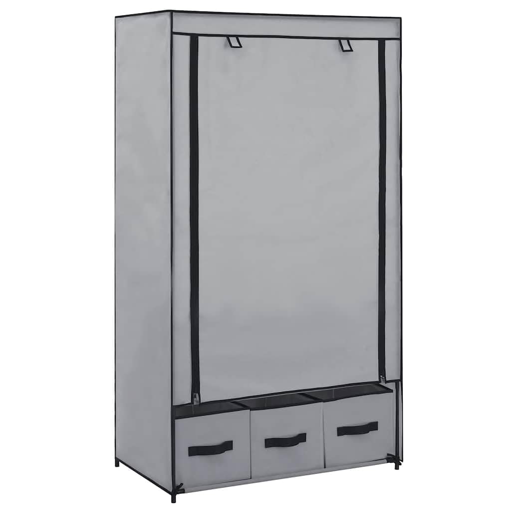 Kleiderschrank Grau 87x49x159 cm Stoffschrank mit 3 Schubladen, Mehrzweckschrank für Schlafzimmer und Kinderzimmer, Wäscheschrank mit Drehtüren, platzsparendes Hängesystem, Robustes Design