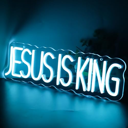 Image of JESUS IS KING Neon Sign | Scripture LED Wall Art with Adjustable Brightness (15.75 inchx4.7 inch)