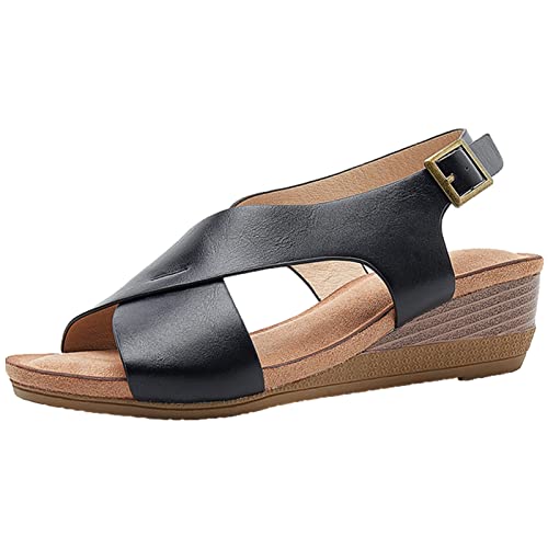 Women's Open Toe Wedge Sandals Buckle Ankle Strap Criss Cross Heeled Summer Shoes3