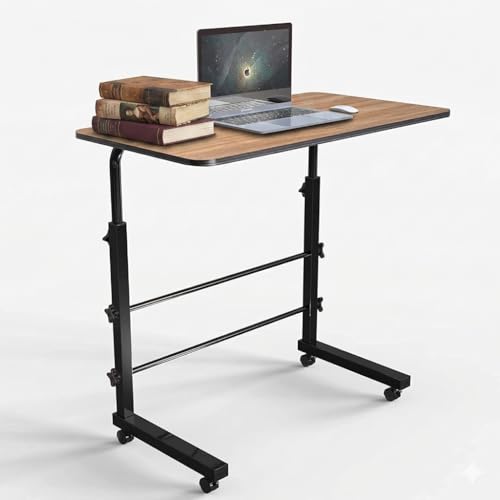 Image of Multi-Purpose Sofa Side Height-Adjustable Laptop Table with Docking for Tablet, Study Table, Portable, Ideal for Work from Home, DIY Table, Easy to Assemble (Wood)