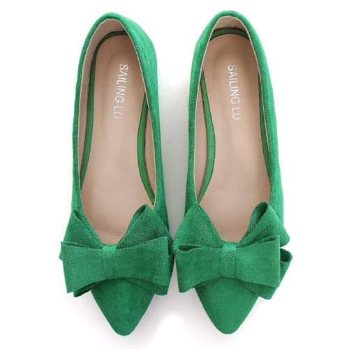 Image of SAILING LU Womens Bowknot Ballet Flats Pointy Toe Suede
