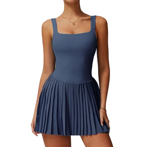 Robe de tennis plissée haut de gamme col carré coupe premium pour femme