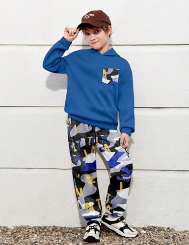 Image of KANGKANG Boys Clothes Two Piece Long Sleeve Hooded Sweatshirt Top Camouflage Sweatpants Fall Outfits Winter Clothes Set 6-16Y