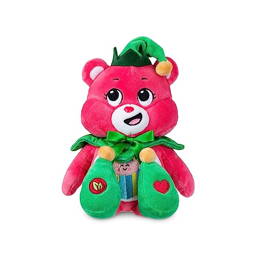 Care Bears Holiday Bean Plush Great Giving Bear - Elf Teddy, Christmas Collectible Cute Soft Toy, Pink, Red, Green, 4 inches