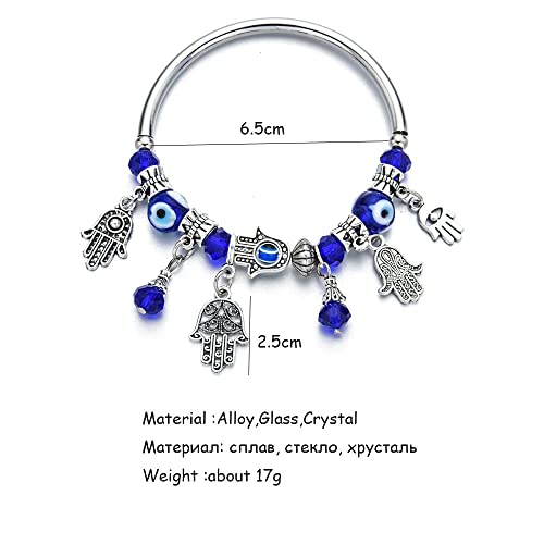 Image of VIEN Blue Beads Evil Eyes Bracelet Hamsa Hand of Fatima Lucky Charm Bracelet