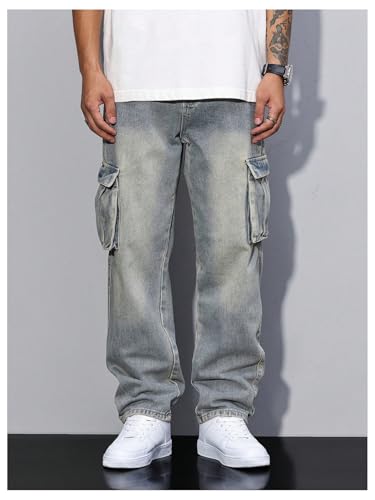 Verdusa Men's Cargo Jeans Relaxed Outfits Straight Leg Denim Pants Vintage Jeans with Pockets4