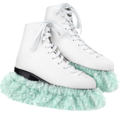 Gemscream Ice Skate Guards Fuzzy Hockey Soakers for Figure Skates Guards for Girls Boys Youth Women Men Adult(L Size,Light Green)