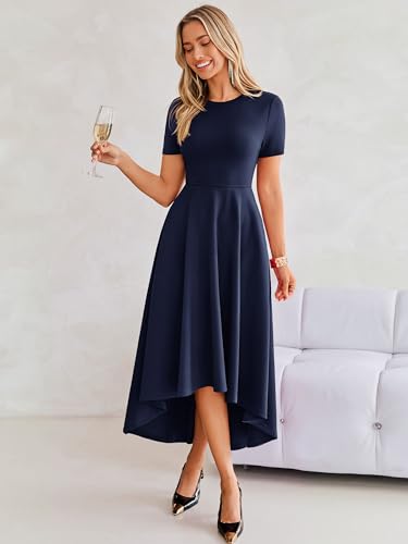 Simplee Womens Midi Formal Wedding Guest Dresses Dressy 2026 Elegant Summer Spring Crewneck Short Sleeve Classy Business Casual Long Maxi Cocktail A Line Dress Navy Blue XL — view 6
