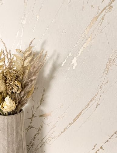 Newroom Tapete Beige Vliestapete Marmor - Marmoroptik Modern Creme Gold...