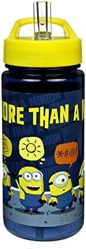 AERO Minions Drinking Bottle for Children with Motif Plastic Water Bottle BPA Free Approximately 500 ml Capacity Integrated Straw Ideal for Nursery and School