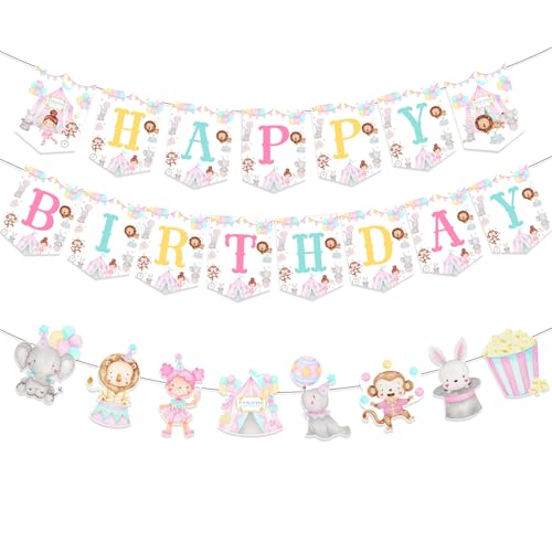 Funmemoir Pink Circus Carnival Birthday Theme Party Banner Set for Girls