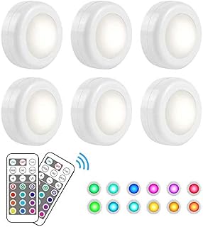 Under Cabinet Lights, OHLGT RGB Wireless LED Puck Lights 13 Colors and 4000K Dimmable, Closet Lights Battery Powered Remote Control Atmosphere Night Light Ideal for Kitchen Wardrobe Lights, 6 Packs
