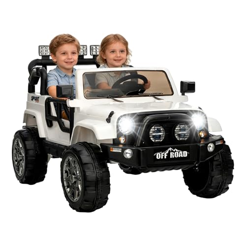 Image of Kids 2-Seater Ride on Car Toy, 12V Electric Car for Kids 4-8 with Remote, 110LBS Load, 2WD, Music, Horn, LED Light (White)