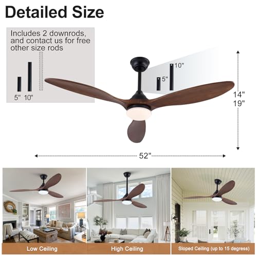 Image of Dimmable 52 Inch Outdoor Ceiling Fan with Light and Remote, 6 Speed DC Motor, Wood Ceiling Fans with Lights Black 3 Blade Outdoor Ceiling Fans for Patios, Indoor Ceiling Fan for Modern Living Room