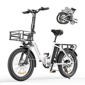 Engwe L20 SE opvouwbare elektrische fiets, 20 inch x 3,0 Fat Tire elektrische fiets voor volwassenen, 250 W Doorstap E-bike, 20 inch opvouwbare elektrische fiets, 36V 15,6Ah-batterij (Wit)