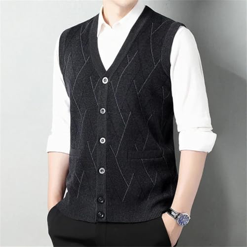 Men’S Thick Argyle Knit Sweater Vest Office Slim Fit Mandarin Collar Sleeveless Button Down Cardigan2