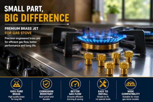 Image of Gas Stove Brass Jet Nozzles Set of 6 (2 x 0.65mm, 2 x 0.77mm & 2 x 0.85mm) | LPG Gas Stove Burner Replacement Brass Jet Nozzle | Compatible with Most Domestic LPG Gas Stoves