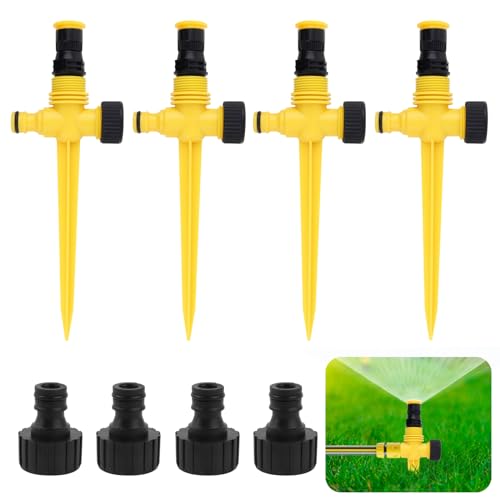 4 Paar Rasensprenger 360 Grad Bewässerungssystem Gartensprenger Automatische Garten Sprinkler Einstellbar Wassersprenger Gartensprinkler mit Schnellverbinder Sprinklersystem Beregner für Garten Rasen