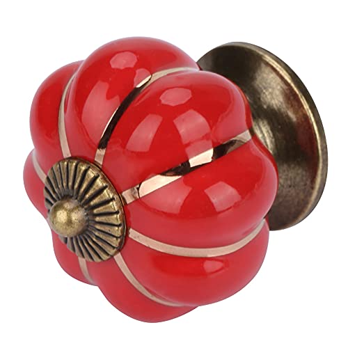 Ceramic Pumpkin Knobs, European Handle for Bedroom Cabinet Drawer Furniture, Beautiful Decoration, Wide Application for Children's Room, Ceramic and Zinc Alloy Material (Red)