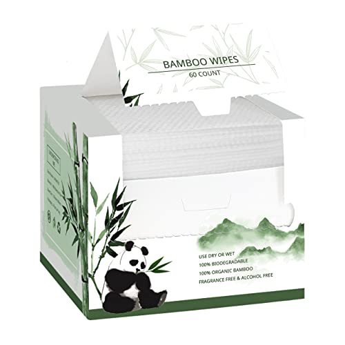 Wowotex Bamboo Disposable Face Towel Biodegradable Large Dry Face Wipes 60 Count/1 Box Extra Thick Soft Clean Facial Towels For Sensitive Skin, Makeup Removing, Facial Cleansing, Nursing, Travel #TOP3