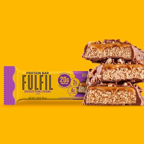 Image of FULFIL Protein Bars, Chocolate Peanut Caramel Flavored, Gluten Free with 20g Protein, Pantry Staples, 12 Count