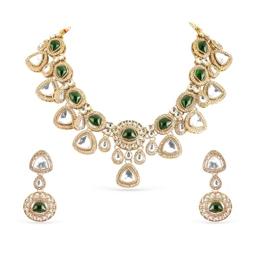 Image of Rubans Necklace Maangtikka Set Gold Plated Kundan & Pearl Jewellery Gift for Women & Girls