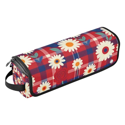 Organizador 2 en 1 para herramientas de cabello con tapete resistente al calor removible y diseño impermeable de patrón floral rojo a cuadros para planchas, alisadores y rizadores miniatura 1