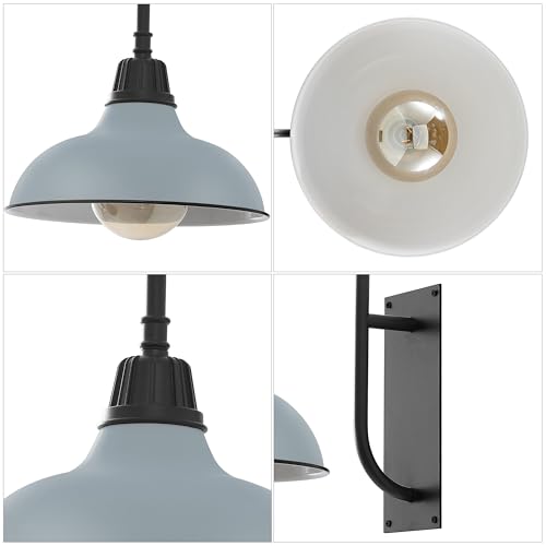 Image of JONATHAN Y 12.25 inch Matte Silver 1-Light Blue /Black Farmhouse Gooseneck Outdoor Wall Sconce Lamp, with Black Metal Bowl Shade, Industrial Iron LED Porch Light for Patio Garage Entryway (JYL7614K)