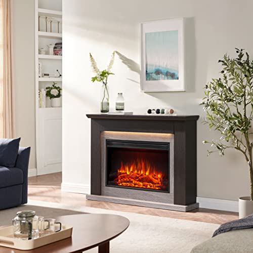 Legendflame® Harrison Electric Fireplace With 48" Mantel Surround And Jaden 31" Insert, Espresso Oak With Light Grey Marble Finish #TOP1