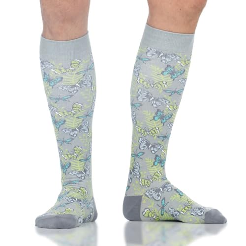 Image of VIM & VIGR Cotton 15-20 mmHg Graduated Compression Socks (Turquoise & Fern Butterflies, Large /X-Large (3))