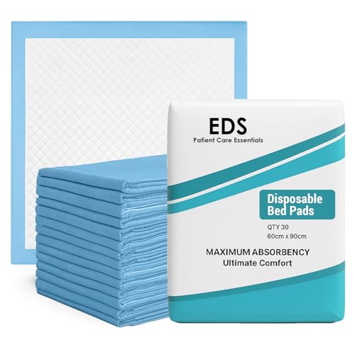 EDS 30 x Disposable Incontinence Bed Pads 90 x 60 cm | 1400ML Absorbent Underpads with Adhesive Tabs Waterproof Mattress & Chair Protector for Adults Elderly & Babies
