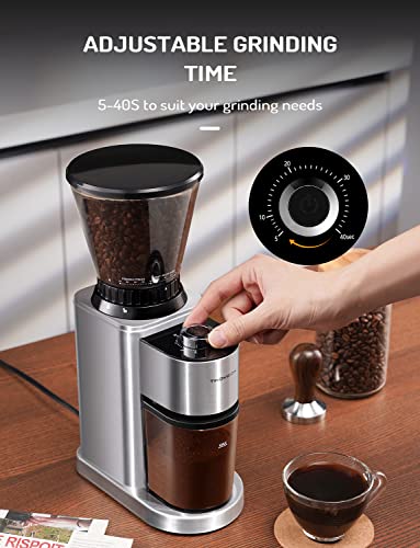 Twomeow Conical Burr Coffee Grinder Electric, Anti-Static Coffee Bean Grinder With 24 Grind Settings For Espresso/Drip/Pour Over/Cold Brew/French Press Coffee Maker,Stainless Steel #TOP4