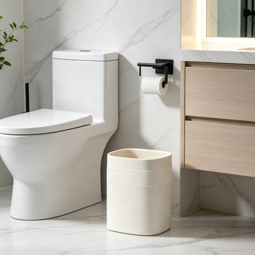 Image of Polytree Beige Stone-Look Small Bathroom Trash Can, Simple Oval Stone Look Garbage Bin, Resin Decorative Waste Basket for Kitchen Office, Home Decor, Bedroom, Living Room