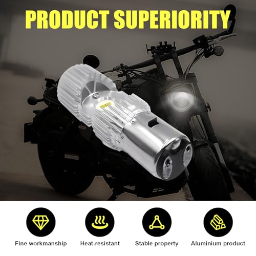 UGSHY 1 Pack Car LED Light, BA20D Motorcycle Bulb, Durable High Beam Light Replacements, Low Beam Lights Kit, Universal for Most Motorcycles and Scooters (White) - Thumbnail 3